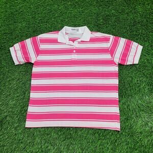 Vintage 90s MOD Stripes Polo Shirt Womens Large 21x24 Pink